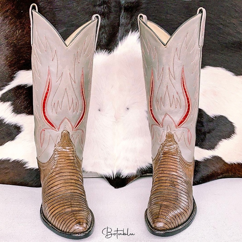 RALPH LAUREN Rare Vintage Lizard Exotic Leather Cowboy Cowgirl Western Boots 7 C - Picture 1 of 15